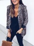 Brown Leopard Print Long Sleeve Printed Lapel Blazers