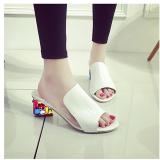 PU Daily Colorful Crystal Mid Heel Transparent Jelly Casual Slippers
