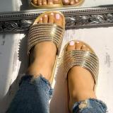 Women PU Slippers Casual Rhinestone Shoes