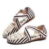 Women Preppy Canvas Fisherman Shoes Buckle Hollow Out Flats