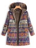 Vintage Printed Long Sleeve Hoodie Coat