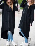 Hooded Sweatshirt Dress Zipper Asymmetrisch Long Jacke Coats