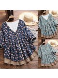 V Neck Vintage Long Sleeve Floral Blouse & Shirts