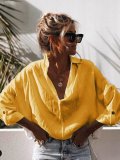 Cotton-Blend Casual Long Sleeve Shirts & Tops