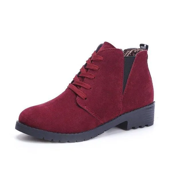 Women Spring Ankle Suede Lace-Up Casual Boots