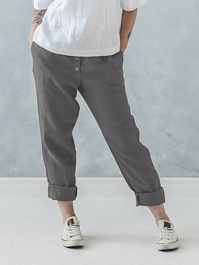 Casual Plus Size Solid Pants With Pockets