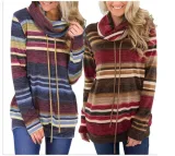 Casual Long Sleeve Striped Cotton Hoodies