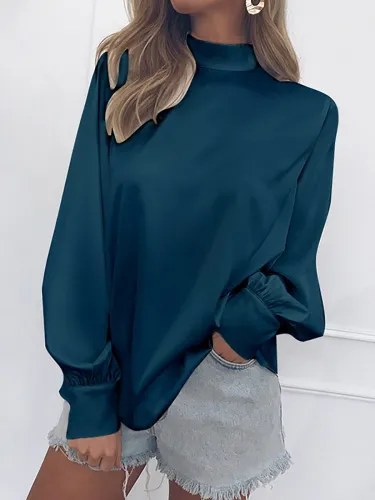 Chiffon Turtle Neck Solid Casual Blouses & Shirt