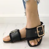 Women PU Slippers Casual Trendy Belted Buckle Shoes
