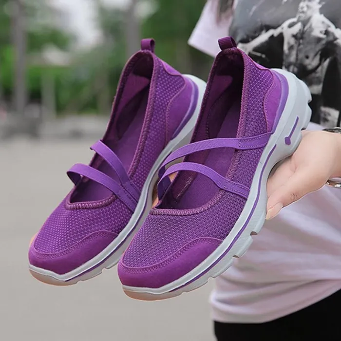 Breathable Mesh Fabric Sneakers Elastic Band Flat Heel Hiking Shoes