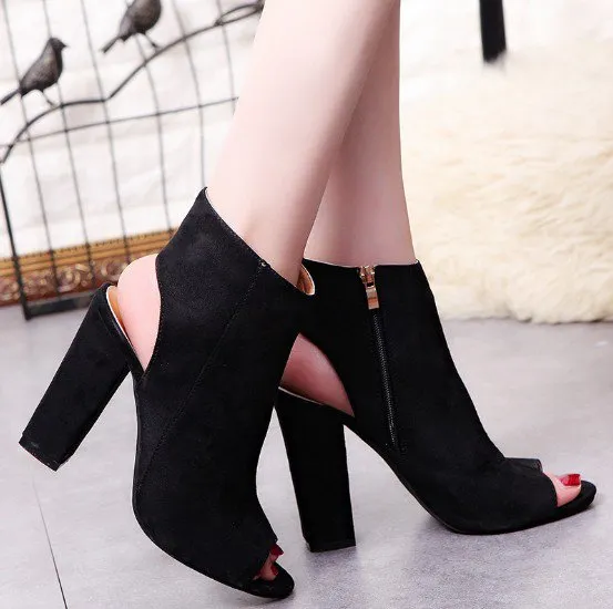 Nude Spring/Fall Zipper Daily Suede Plus Size Chunky Heel Boots