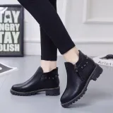 Khaki Spring/Fall Chunky Heel Zipper Boot