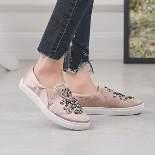 Women Flat Loafers Casual Comfort Rhinestone Slip On Shoes