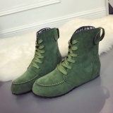 Khaki Anti-slip Suede Flat Heel Lace-up Daily Boots