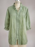 Green Half Sleeve Cotton-Blend Shirts & Tops