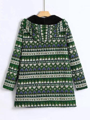 Pockets Long Sleeve Hoodie Tribal Zipper Coat