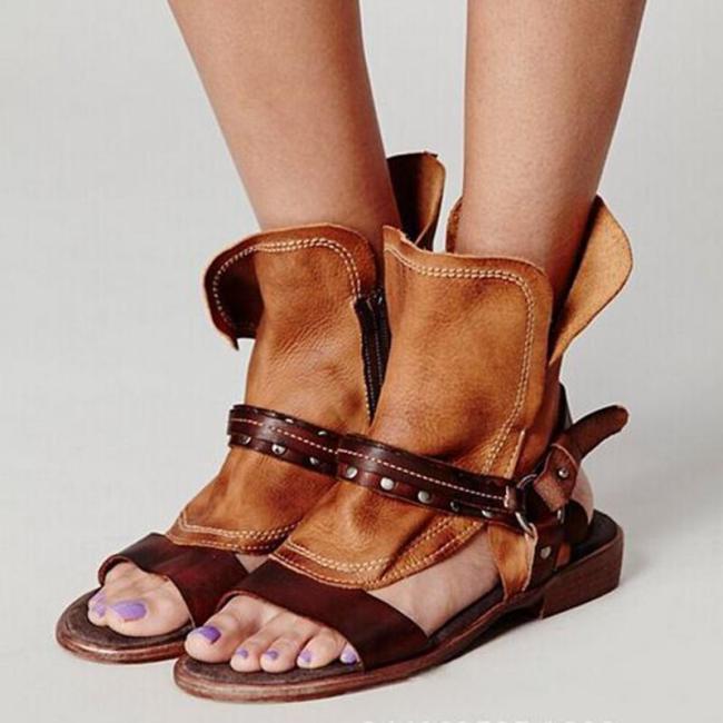 Flat Heel PU Zipper Casual Sandals