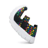 Multicolor Blocks Hand-knitted Shoes Elastic Band Daily Flat Heel Loafers