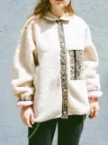 Leopard Print Side Zipper Pocket Paneled Woven Lapel Holiday Coat