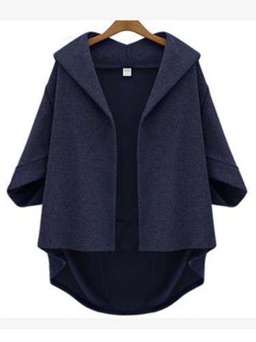 Casual Asymmetric High-Low Solid 3/4 Sleeve Plus Size Coat