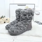 Women Braided Platform Knitted Fabric Winter Back Lace-up Daily Boots