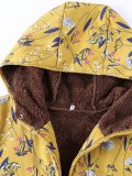 Vintage Floral-Print Hoodie Buttoned Long Sleeve Coat