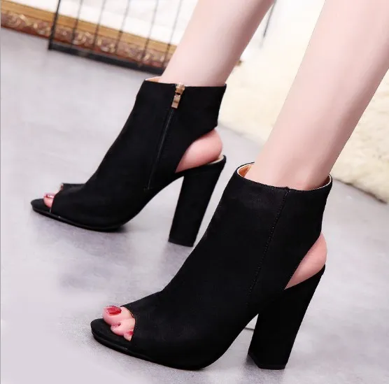 Nude Spring/Fall Zipper Daily Suede Plus Size Chunky Heel Boots
