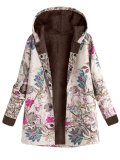Leaves Printed Hoodie Long Sleeve Coat
