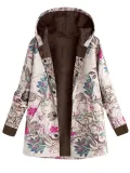 Leaves Printed Hoodie Long Sleeve Coat
