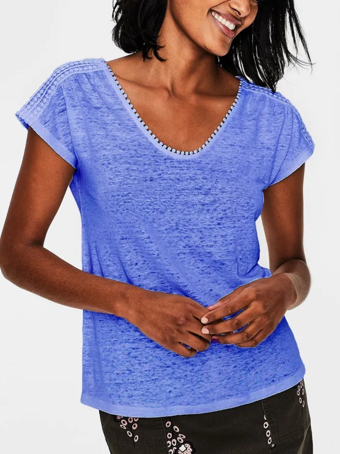 Short Sleeve Plain Casual V Neck Shirts & Tops