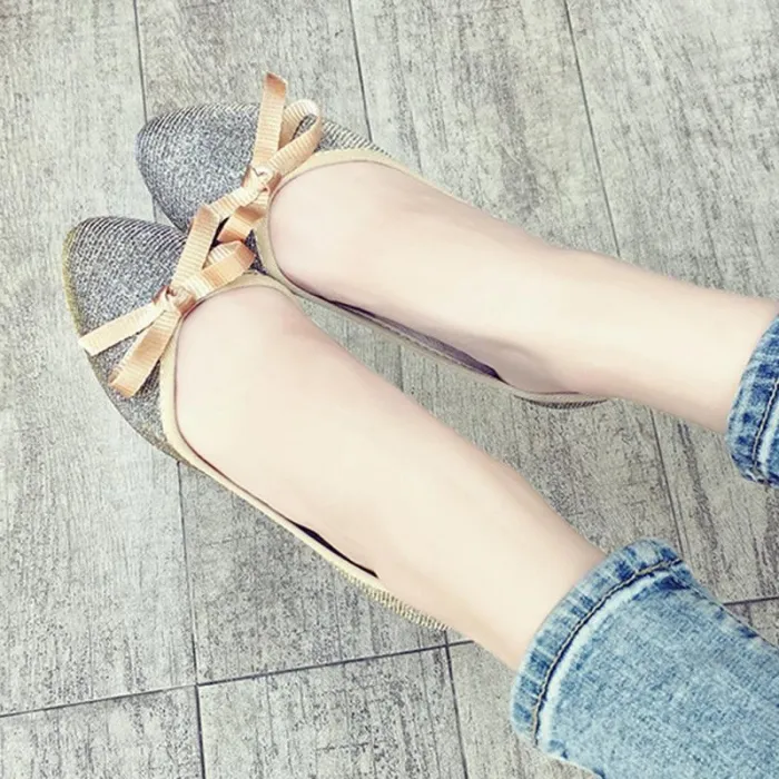 Women Bowknot  Sparkling Glitter Flats Casual Comfort Slip On Shoes