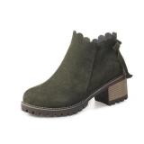 Retro Wave Zipper Block Round Toe Square Heels Platform Boots For Women