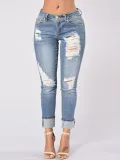 Worn Hole Patchwork Gradient Pocket Jeans