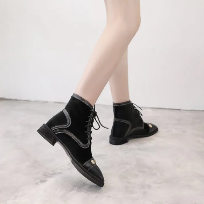 Winter Rivet Lace-Up Chunky Heel Suede Boots