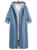 Casual Hoodie Denim Buttoned Coat
