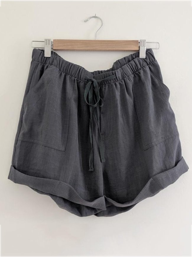 Plus Size Casual Solid Pockets Pants