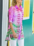 Pink Holiday Shirt Collar Patchwork Shirts & Tops