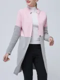 Casual Long Sleeve Stand Collar Color-Block Solid Coat