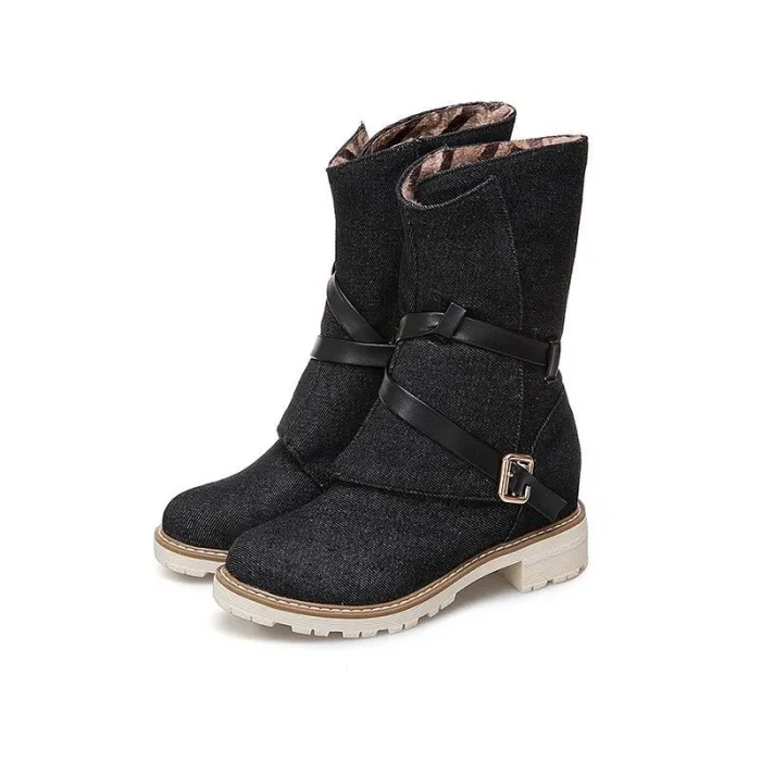 Women Plus Size Chunky Heel Adjustable Buckle Spring/Fall Boots