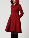 Pockets Solid Elegant A-Line Lady's Winter Skirt Coats With Hoodie