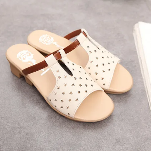 Women Summer Beach Wedge Heel Star Hollow-Out Slippers