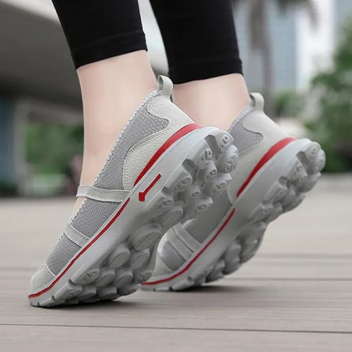 Breathable Mesh Fabric Sneakers Elastic Band Flat Heel Hiking Shoes