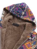 Vintage Printed Long Sleeve Hoodie Coat