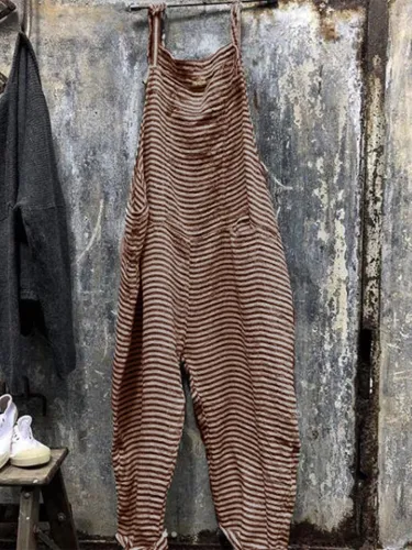 Casual Striped Sleeveless Jumpsuits