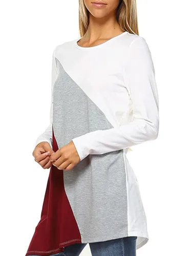 Color Block Plain Long Sleeve Cotton-Blend Blouse & Shirts