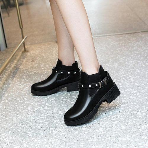 Women Adjustable Buckle Chunky Heel Spring/Fall Boots