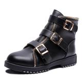 Gunmetal Zipper Daily Adjustable Buckle Spring/Fall Chunky Heel Boot