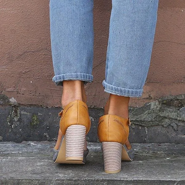 Summer Adjustable Buckle Chunky Heel Shoes