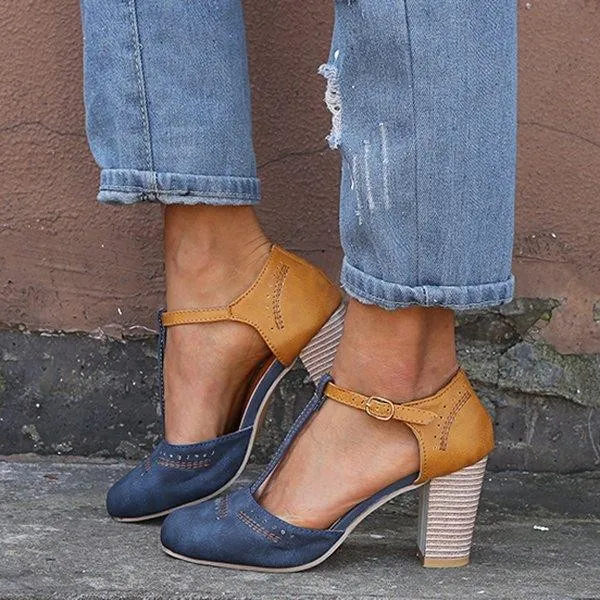 Summer Adjustable Buckle Chunky Heel Shoes