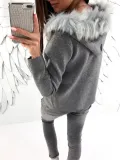 Solid Long Sleeve Faux Fur Hoodie Pockets Casual Coats